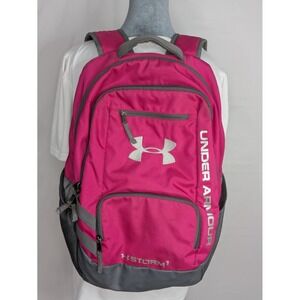 Under Armour Storm Backpack Pink Gray Laptop School Travel Book Bag 20x15x5